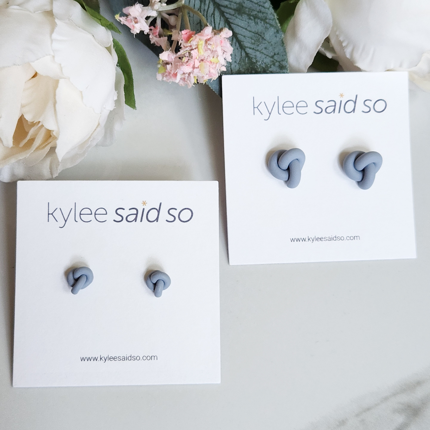 Pale Blue Knot Stud Earrings