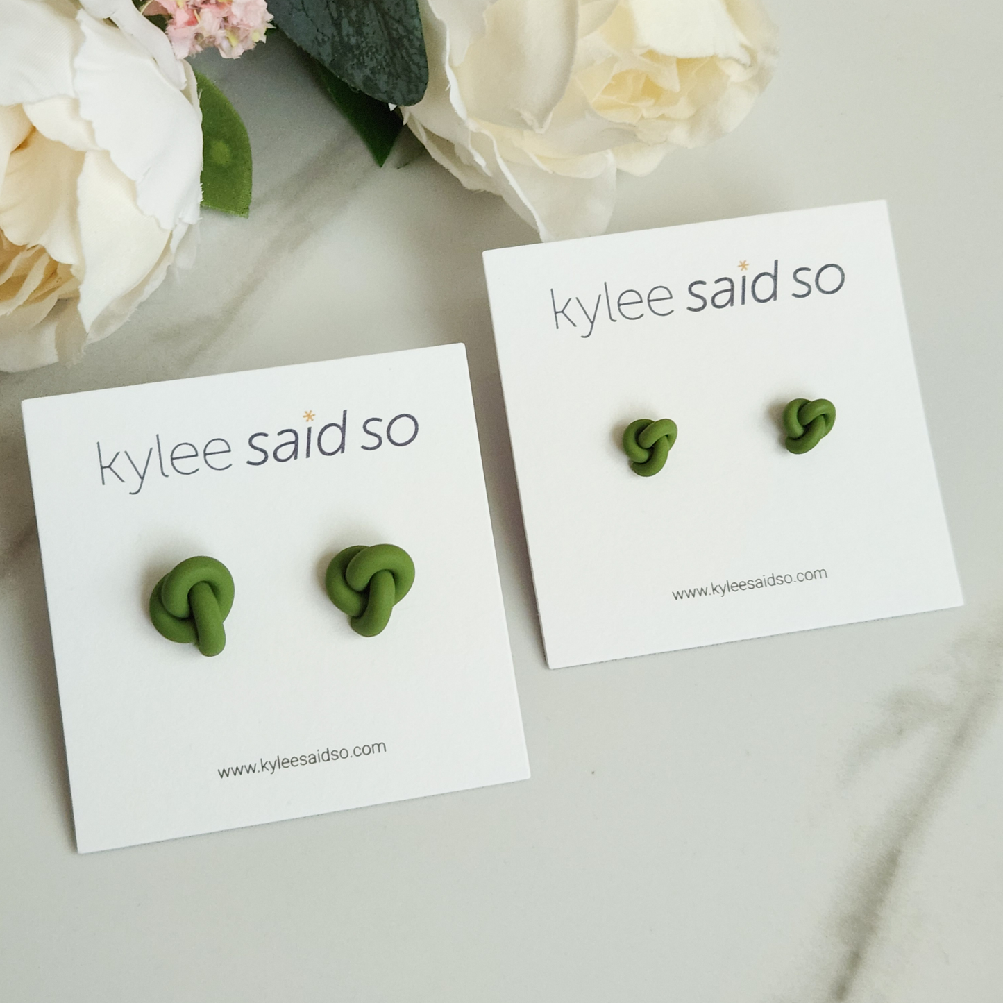 Olive Green Knot Stud Earrings