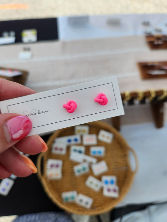 Hot Pink Mini Knot Stud Earrings