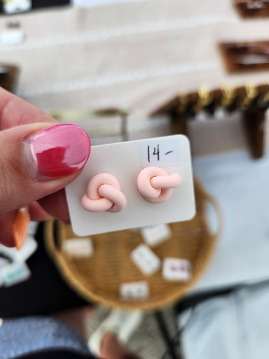 Pale Pink Knot Stud Earrings