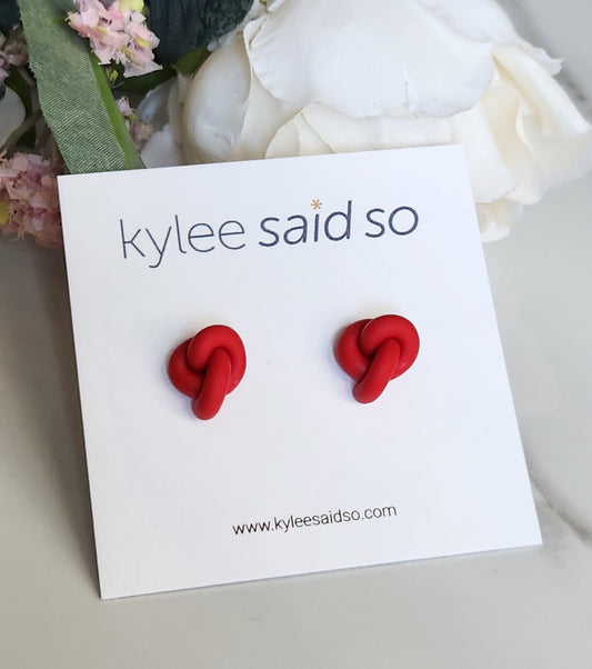 Holiday Red Knot Stud Earrings