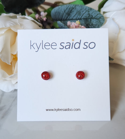 Red Glitter Dot Studs