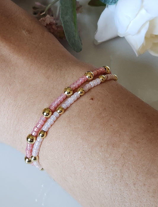 Pink & Gold Beaded Stretch Bracelet