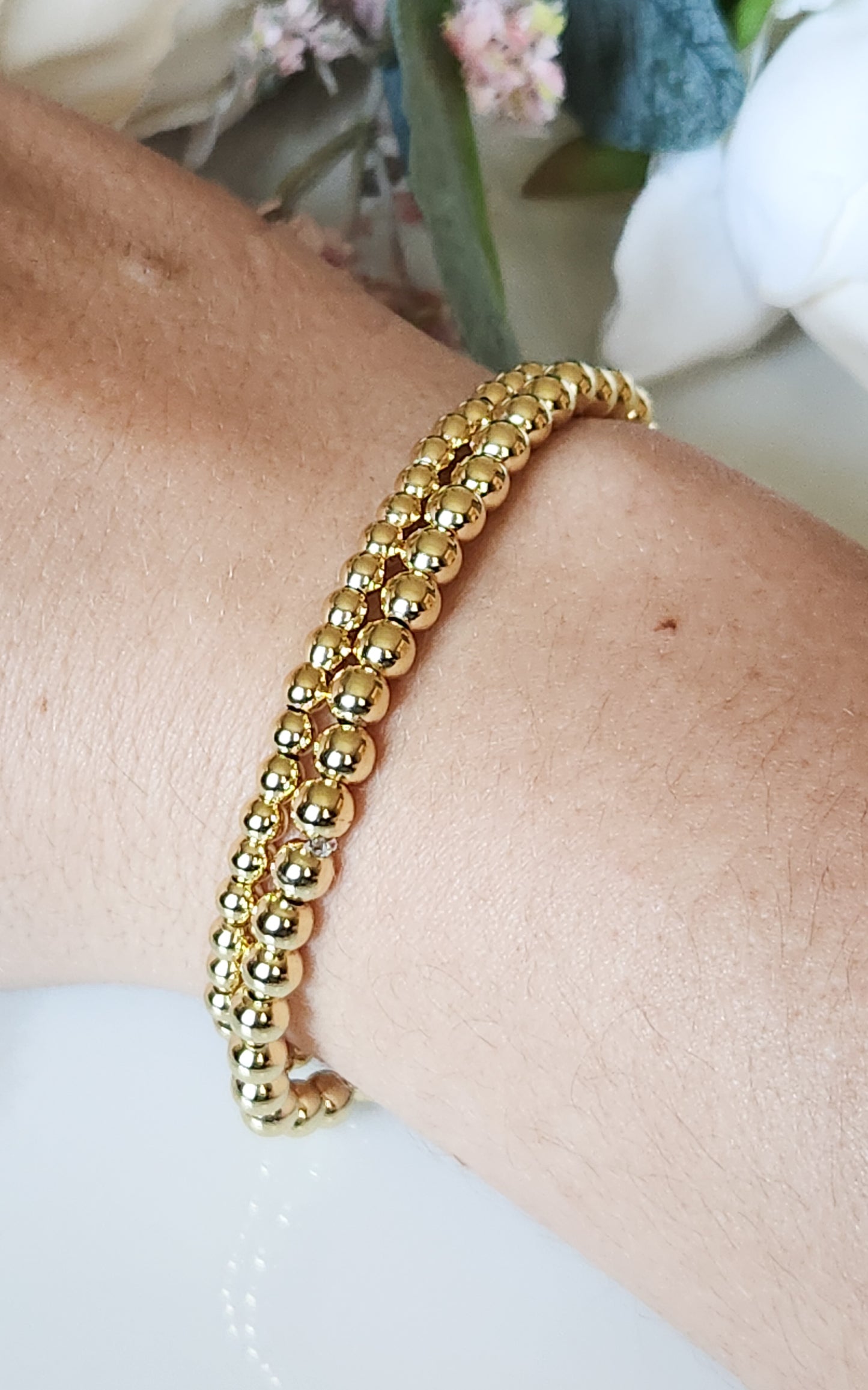 Gold Filled Beaded Stretch Bracelet