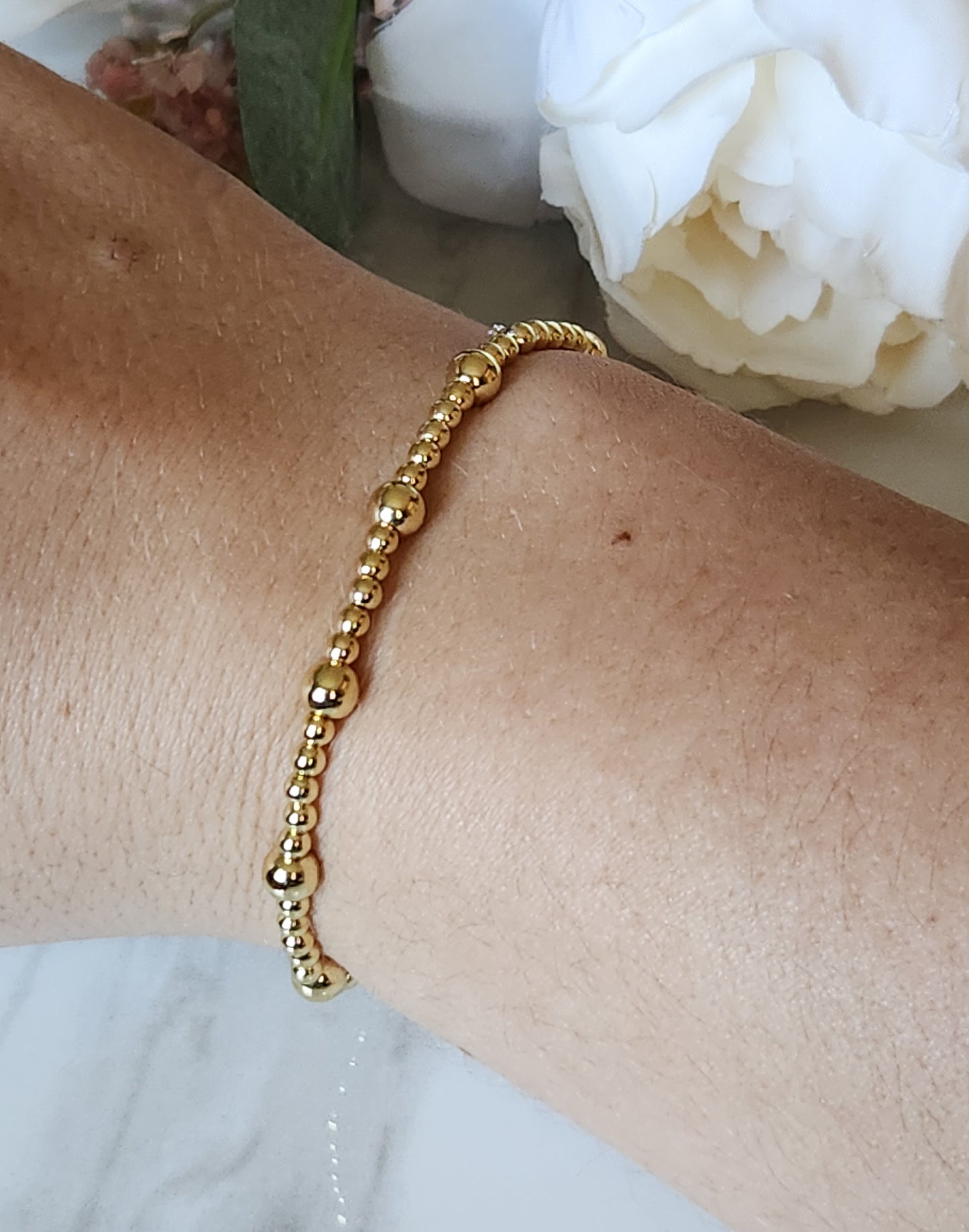 Gold Filled Beaded Stretch Bracelet