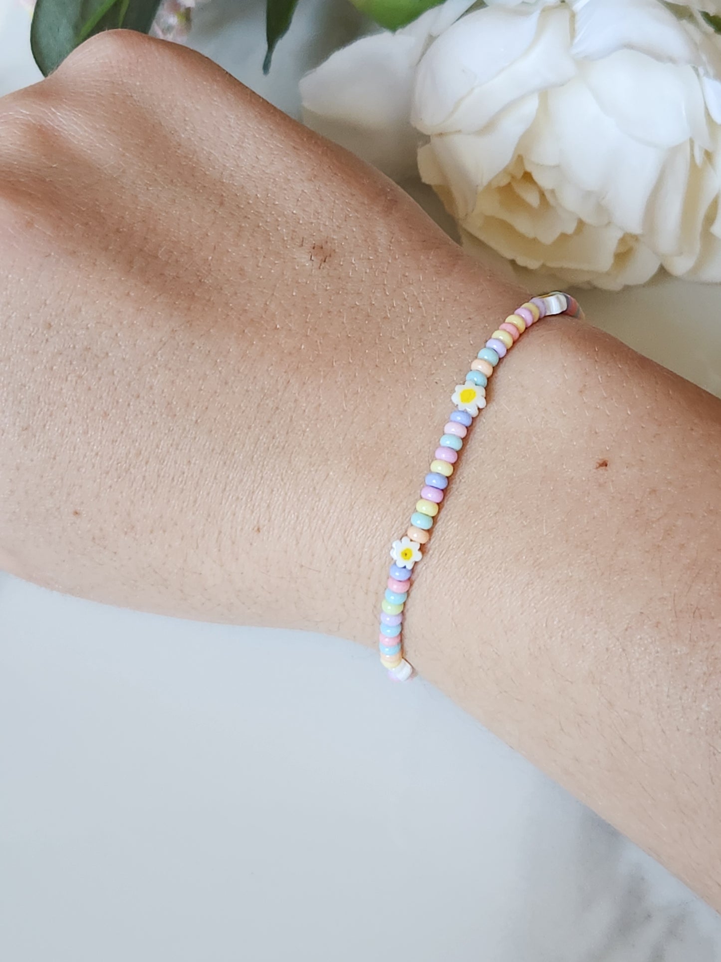 Colorful & Flower Beaded Stretch Bracelet