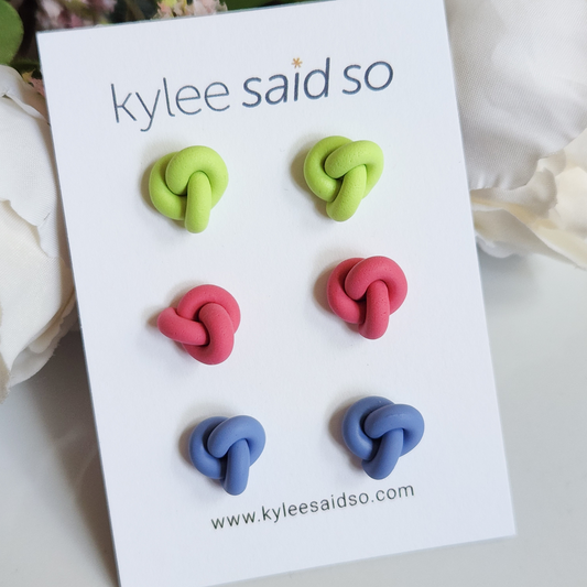 Classic Knot Stud Earrings Pack - Bright Colors