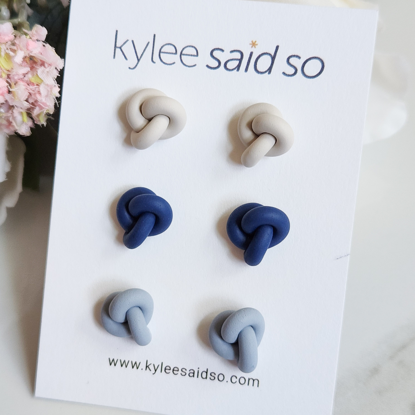 Classic Knot Stud Earrings Pack - Blues & Ivory